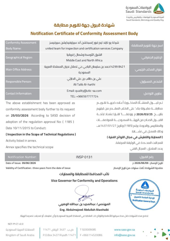 Notification Certificate of Conformity Assessment Body
